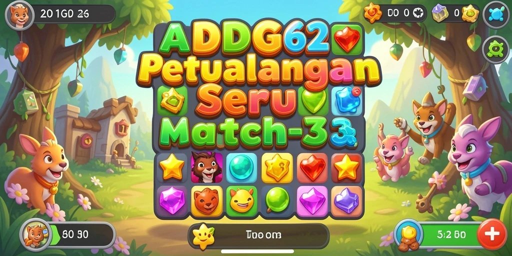 Tangkapan layar gameplay Match-3 yang penuh warna dan seru.