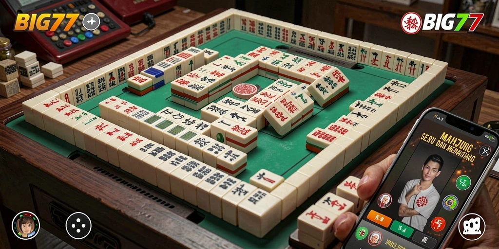 Screenshot permainan BIG77 dengan tampilan grafik Mahjong yang menarik.