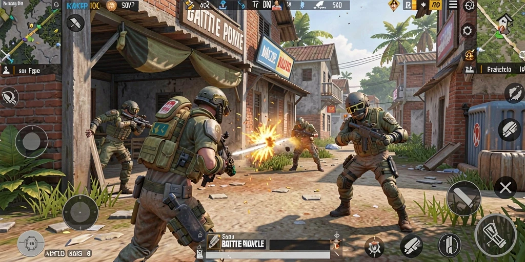 Screenshot utama KAKRP menampilkan aksi intens dalam mode Battle Royale.