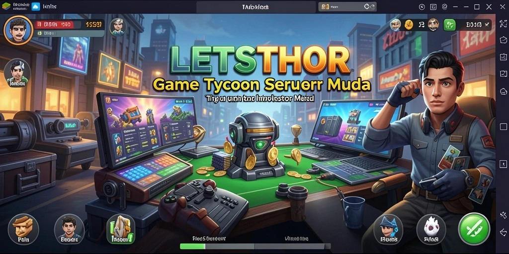 Gameplay seru di LETSTHOR dengan elemen manajemen bisnis.
