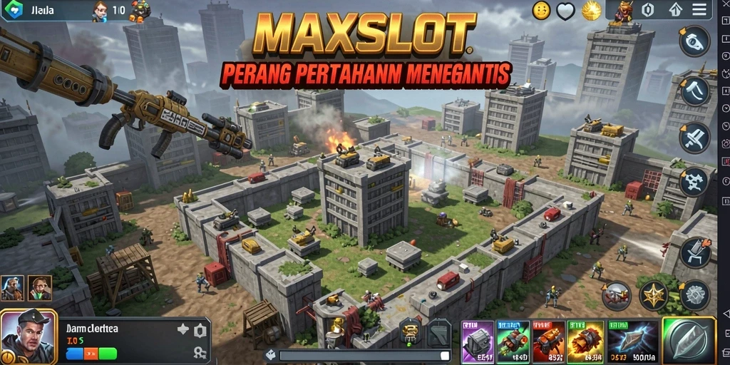 Screenshot gameplay MAXSLOT menampilkan aksi strategis dalam Tower Defense.