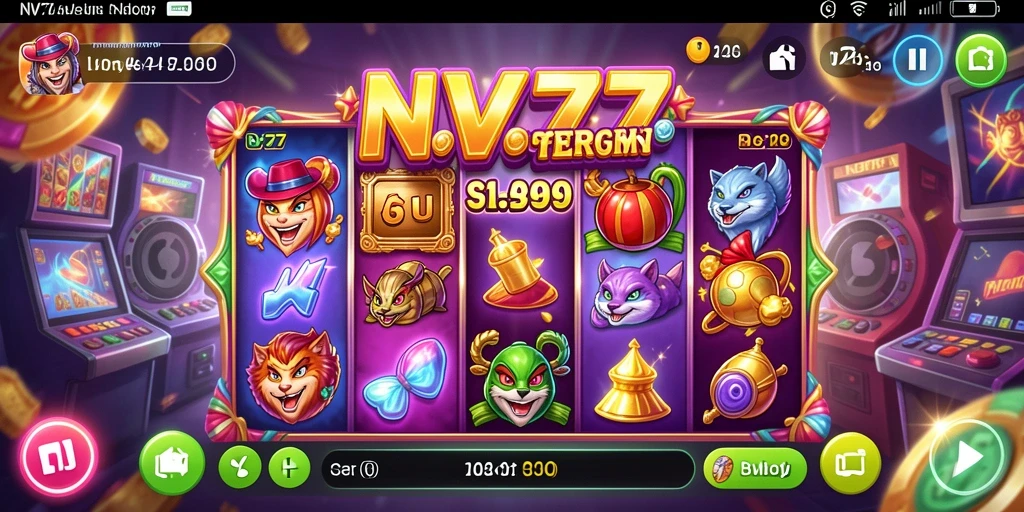 Tampilan gameplay Slot NV77 yang penuh warna dan dinamis.