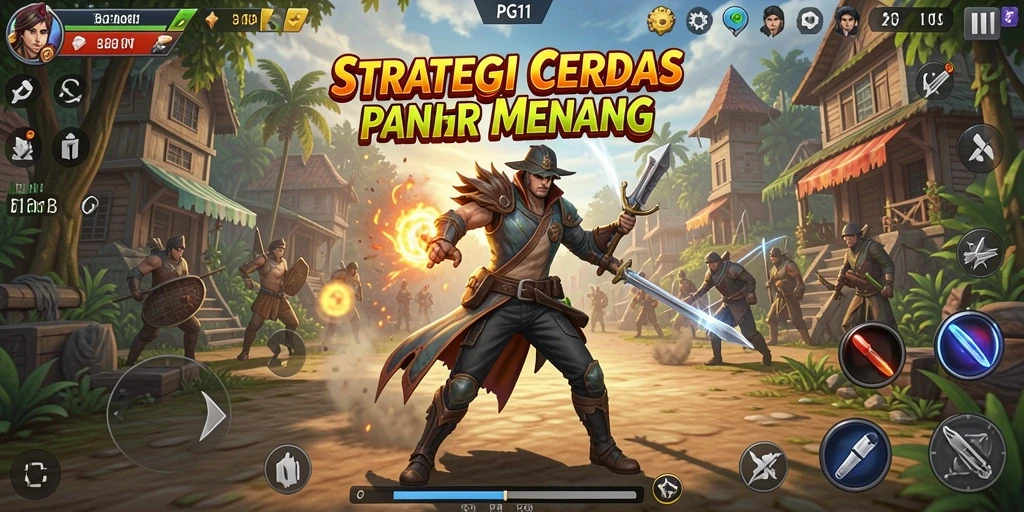 Tangkapan layar gameplay PG11 yang menunjukkan strategi pertempuran yang intens.