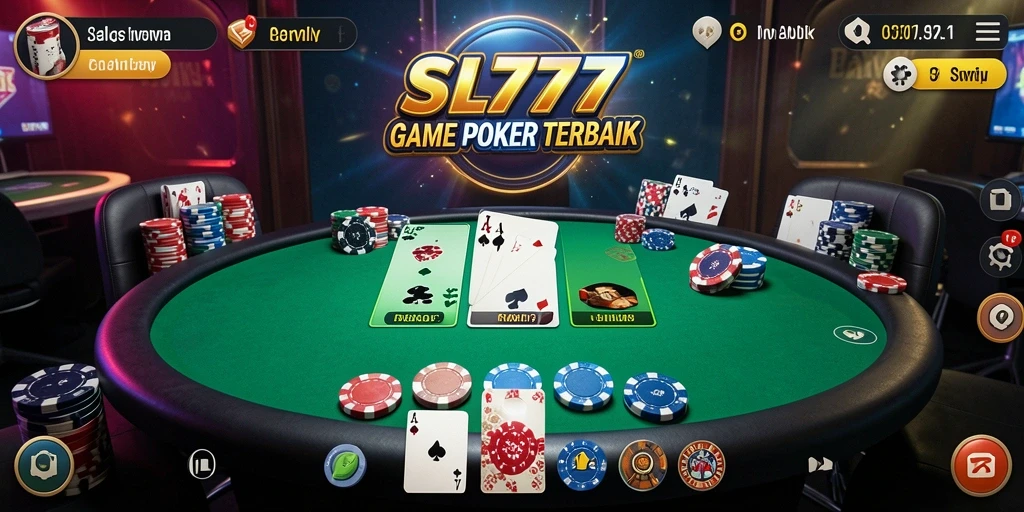 Tampilan screenshot SL777 dengan gameplay poker yang mendebarkan.