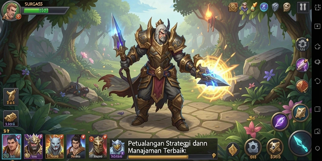 Tampilan screenshot SURGA55 yang menampilkan aksi pertempuran strategis.